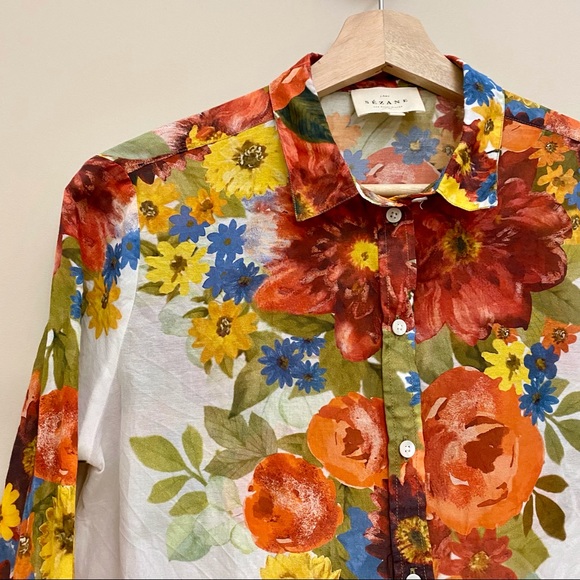SEZANE Pierro Button Up Shirt Spring Flower Print - Picture 5 of 8